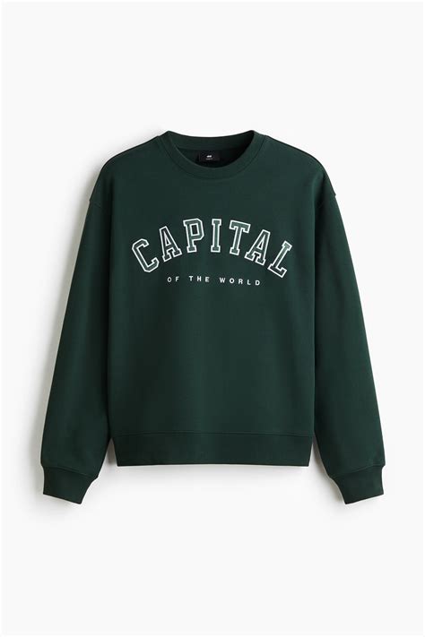 Loose Fit Sweatshirt - Forest green/Capital - Men | H&M GB