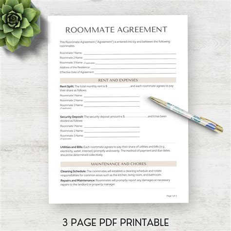 Roommate contract template pdf printable roommate agreement – Artofit