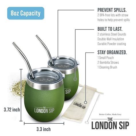 TheLondonSip London Sip Yerba Mate Cup and Bombilla Set, Includes India ...