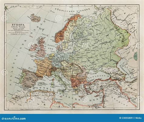 Vintage Map of Europe at the End of 19th Century Stock Image - Image of symbol, historical: 23055809