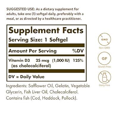 Solgar Vitamin D3 (Cholecalciferol) 25 mcg (1000 India | Ubuy