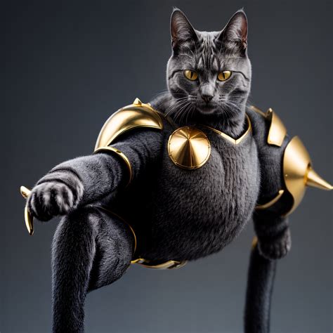a realisic cat in armor with black background with gold hightlight