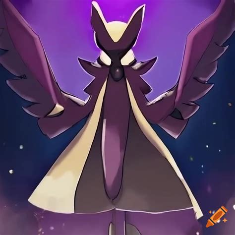 Dark and psychic type Pokemon with a flowing cape on Craiyon