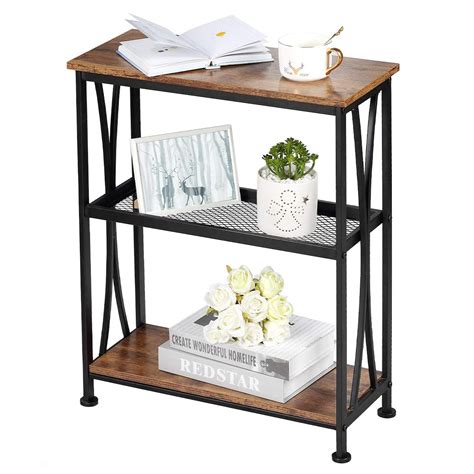 Priti Narrow End Table,20" Long Side Table with 3 Tier Storage Shelves ...