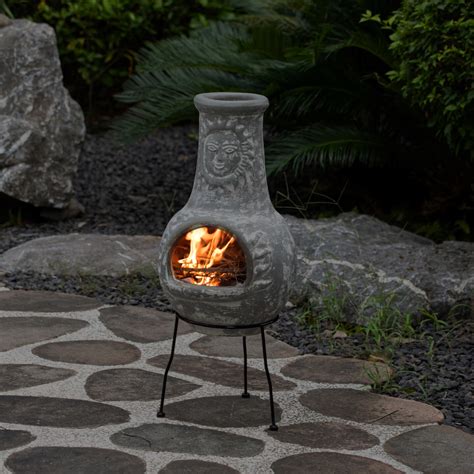 Outdoor Clay Chiminea Fireplace Sun Design Wood Burning Fire Pit with ...