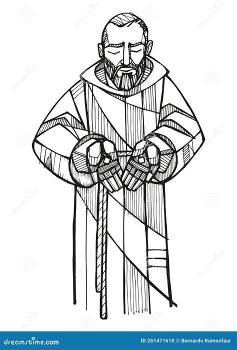 Hand Drawn Illustration of Saint Padre Pio Stock Vector - Illustration of saint, faith: 261471610