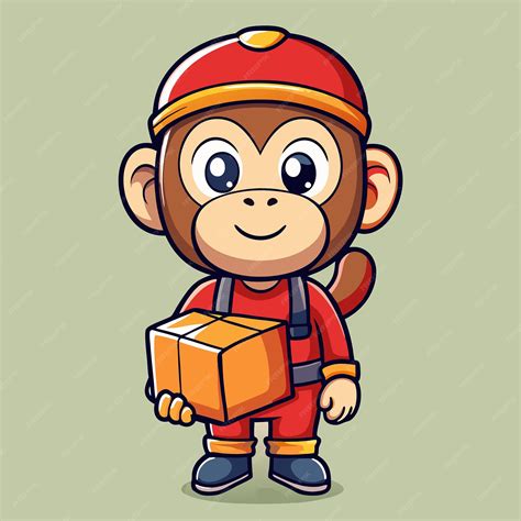 Cute Monkey Delivering a Package in Cartoon Style Vector Illustration ...