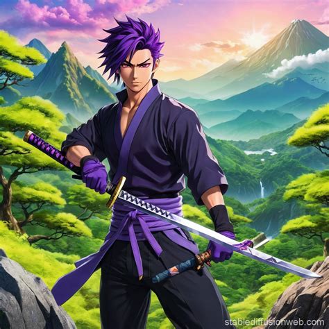 Male Warrior in Japanese Mountainscape | Stable Diffusion Online