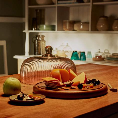 fluted glass cloche with wooden base - Ellementry – ellementry