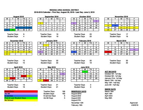 2018-19 School Calendar | Indiana Area School District