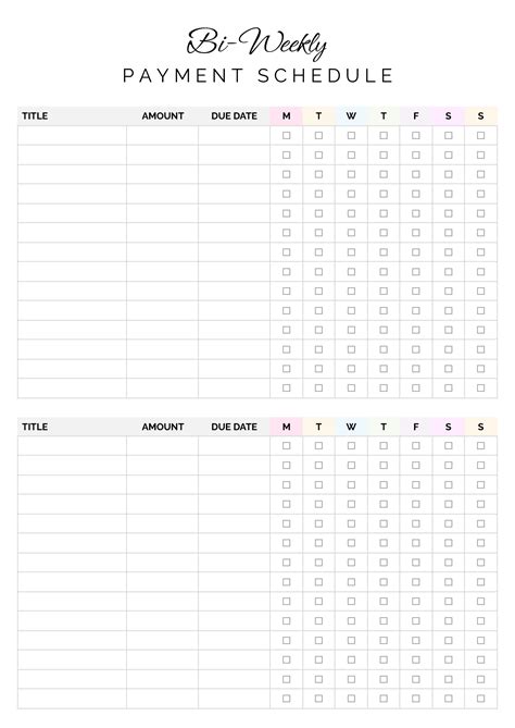 Bi Weekly Bill Payment Schedule Template - Google Docs | Word - Highfile