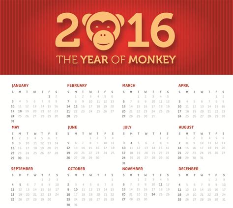 2016猴年全年日历矢量素材 - 素材公社 tooopen.com