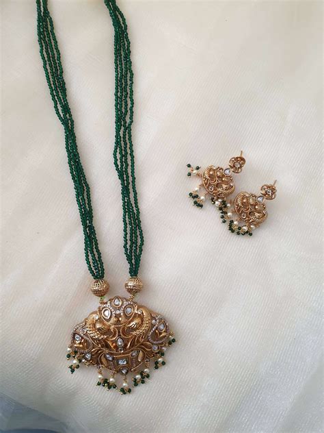 Green beaded mala pendant set – Wemy