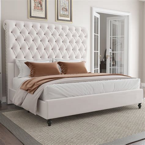 Amazon.com: AMERLIFE Queen Size Bed Frame 60" Tall Sleigh Headboard Bed ...
