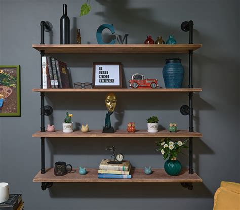 Buy Floating Bookshelf Shelves Pipe Shelves Industrial Pipe Shelving ...