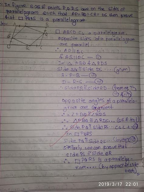 In parallelogram ABCD if p q r s are on the sides of parallelogram such ...