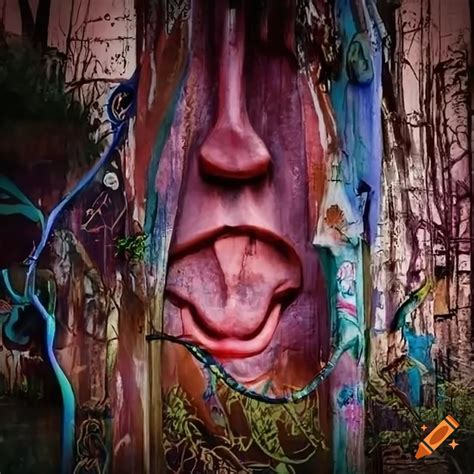 Surrealist circus graffiti on walls