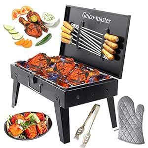 Geico-Master (Device) Traveler Foldable Charcoal Barbeque Grill with 8 ...