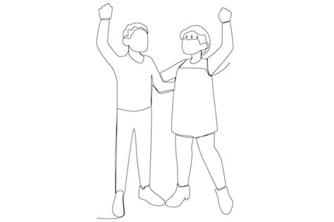 Two friends support friendship freedom line art | Premium Vector