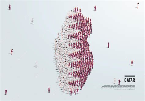 Premium Vector | Qatar Map and Flag. A large group of people in the Qatari flag color form to ...
