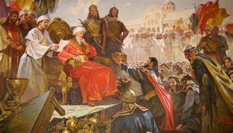 Umayyad Caliph al-Walid I present receiving a province, before the ...