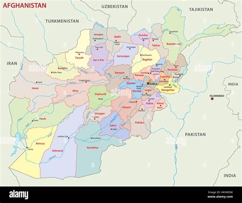 Afghanistan administrative and political vector map includes surrounding countries, in color ...