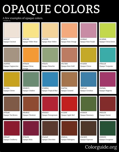 150 Types of Opaque Colors - Colorguide.org