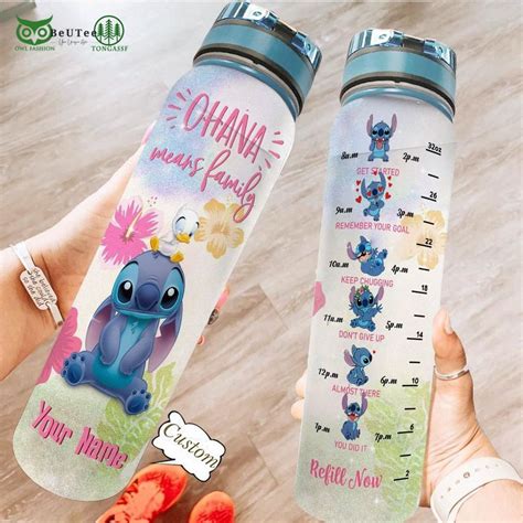Stitch Ohana Custom Name Water Tracker Bottle - Beuteeshop