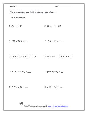 Fillable Online multiplying and dividing integers worksheet pdf Fax ...