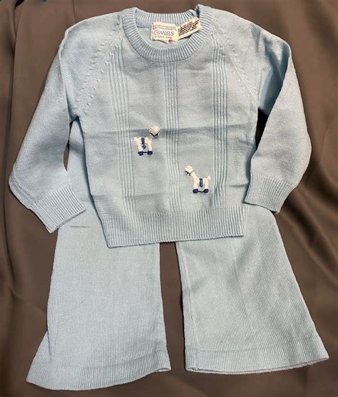 Vintage Gimbels Childrens World Baby Blue Sweater Pan… - Gem