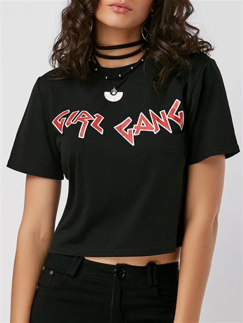 Black L Graphic Crop Tee Shirt | RoseGal.com