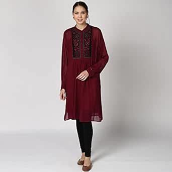 Ritu Kumar Women's A-Line Synthetic Kurta (KTIVGGT-835N14696253-BRICK ...