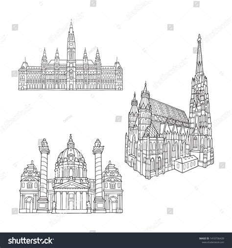Vienna Sightseeing Illustration Outline Drawing Coloring Stock-vektor (royaltyfri) 1410736439 ...