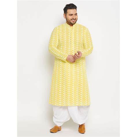 Buy Vastramay Men Mustard & White Pure Cotton Kurta with Dhoti (Set of ...
