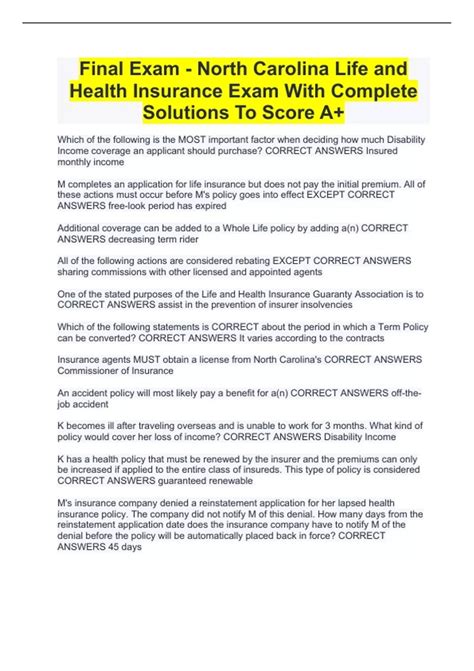 Final Exam - North Carolina Life and Health Insurance Exam With ...