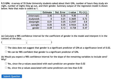Solved 9.5 ﻿GPA: A survey of 55 ﻿Duke University students | Chegg.com