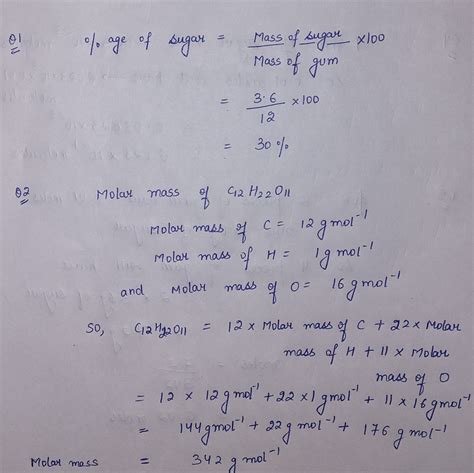 [Solved] Molar Mass EXPERIMENT 1: PERCENT SUGAR IN BUBBLE GUM Data ...