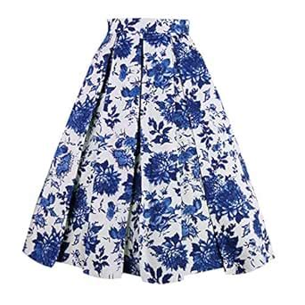 Buy OBBUE Dresstore Vintage Pleated Skirt Floral A-line Printed Midi ...