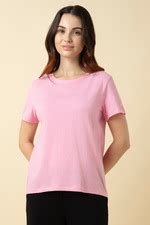 Buy Women Light Pink Solid Round Neck T-shirt Online - 39731583 | Van ...