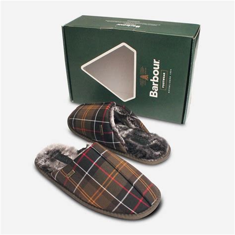 Barbour Mens Warm Lined Olive Tartan Mule Slippers