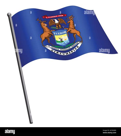 accurate correct michigan mi state flag flying waving flowing on ...