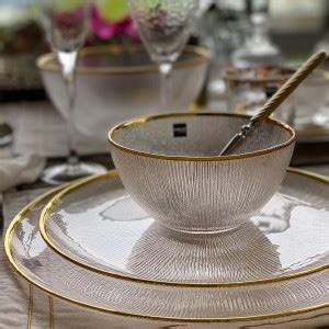 ls luxurious Pack of 21 Glass RIBBED GOLD 21PIECES DINNER SET Dinner ...