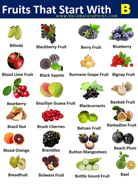 Fruits Starting with B (Properties and Pictures) - Vocabulary Point