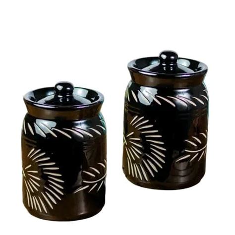 Buy Gleam Sun Ceramic Storage Jar and Container Set, Black Color ...