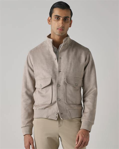 Buy Beige Suede Plain Jacket Online at Muftijeans