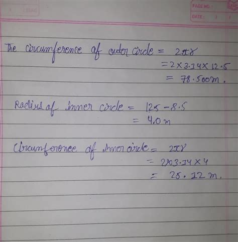 Find the circumference of the inner and the outer circle, shown in the ...