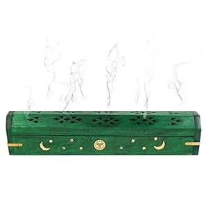 Bharat Store Green Wooden and Brass Inlay, Agarbati Holder, Dhoop Batti ...