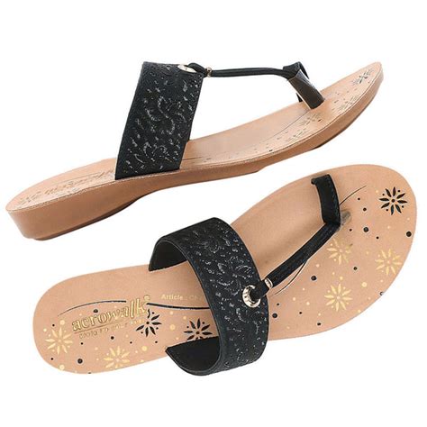 Aerowalk Women Black T-Shape Flat Sandal with Laser Cut Upper (CN47_BL ...