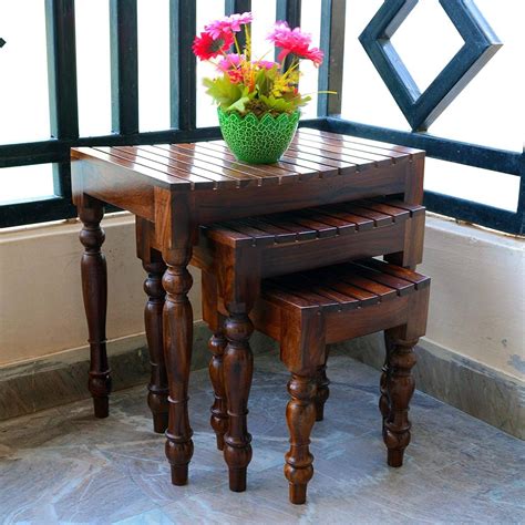 Shubam Decor Solid Sheesham Wood Nesting Table for Living Room | Wooden ...