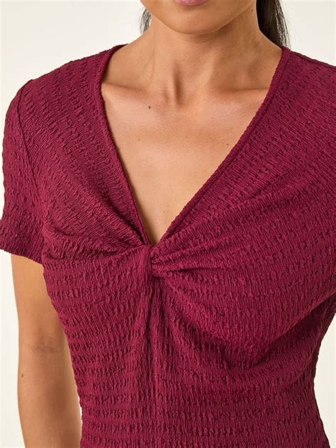 Buy Roman Red Petite Textured Twist Midi Dress from Next India